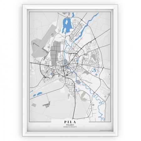 Plakat mapa PIŁA- blue passepartout