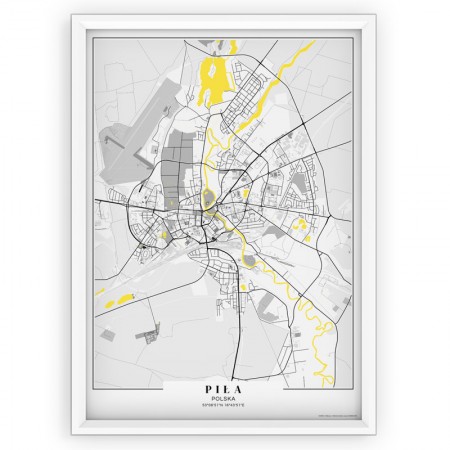 Plakat mapa PIŁA- yellow passepartout