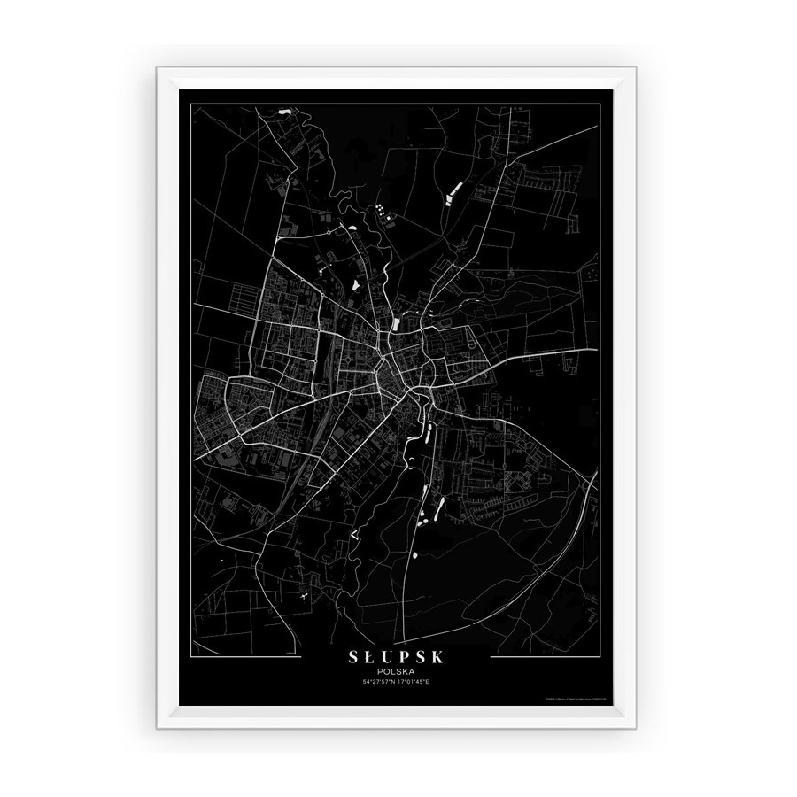 Plakat mapa SŁUPSK- black passepartout