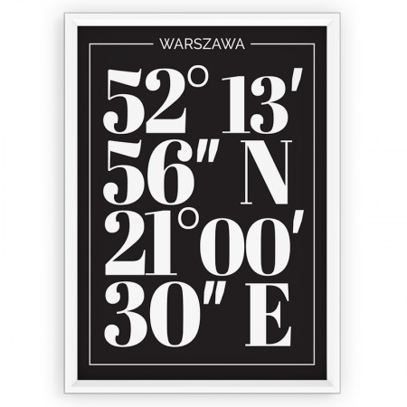 Plakat typograficzny - WARSZAWA / współrzędne black
