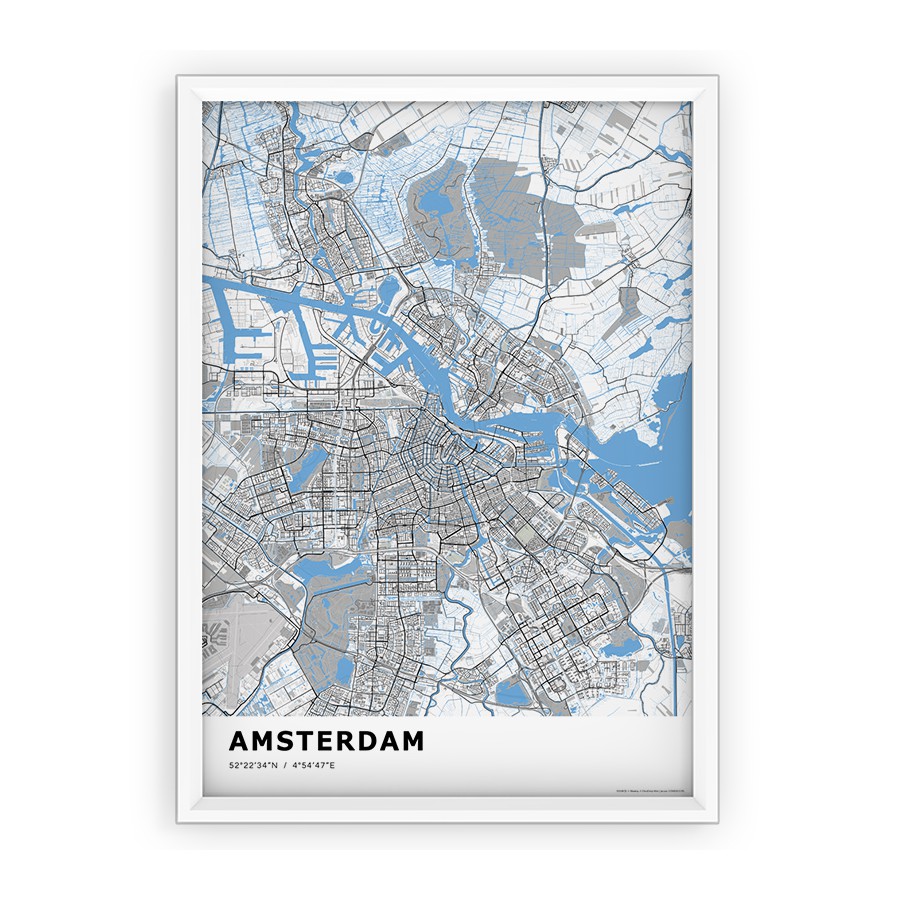 Plakat - mapa Amsterdam BLUE - st