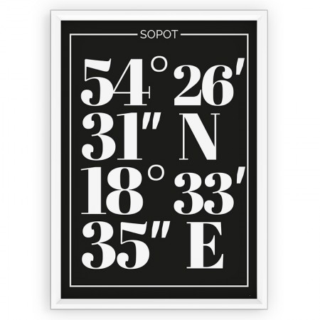 Plakat typograficzny - SOPOT/ współrzędne black