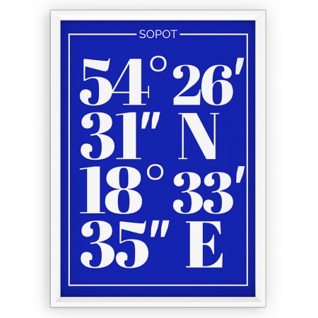 Plakat typograficzny - SOPOT / współrzędne blue