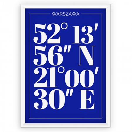 Plakat typograficzny - WARSZAWA / współrzędne blue