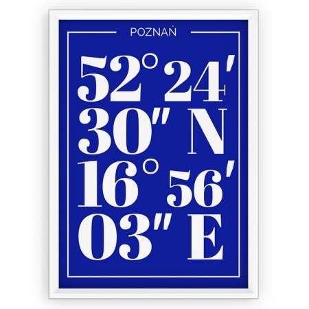 Plakat typograficzny - POZNAŃ / współrzędne blue
