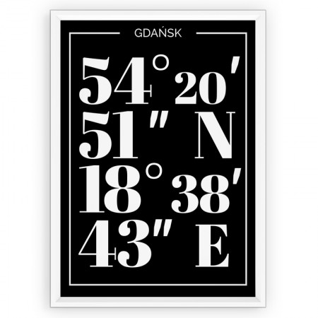 Plakat typograficzny - GDAŃSK / współrzędne black