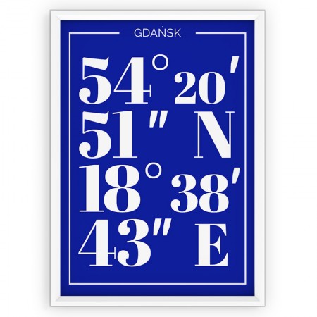 Plakat typograficzny - GDAŃSK / współrzędne blue