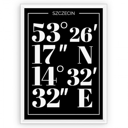 Plakat typograficzny - SZCZECIN / współrzędne black