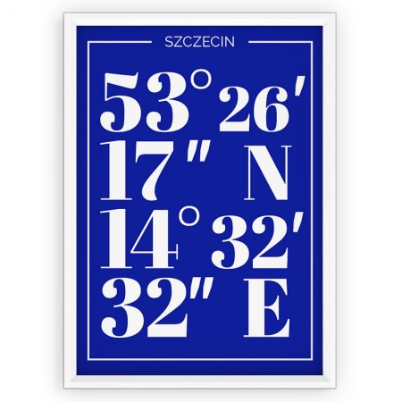 Plakat typograficzny - SZCZECIN / współrzędne blue