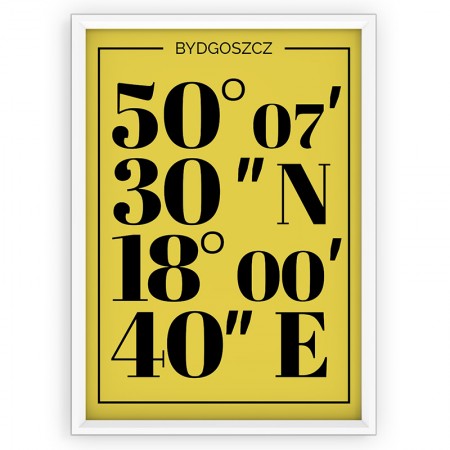 Plakat typograficzny - BYDGOSZCZ / współrzędne yellow