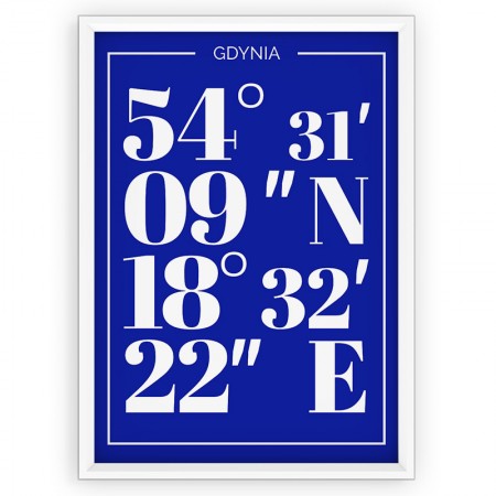 Plakat typograficzny - GDYNIA / współrzędne blue