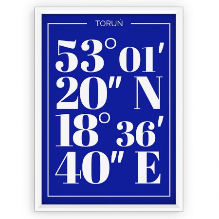 Plakat typograficzny - TORUŃ / współrzędne blue