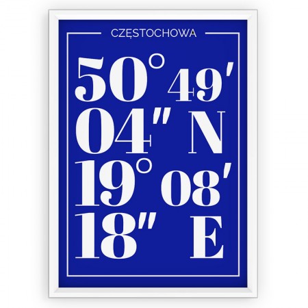 Plakat typograficzny - CZĘSTOCHOWA / współrzędne blue