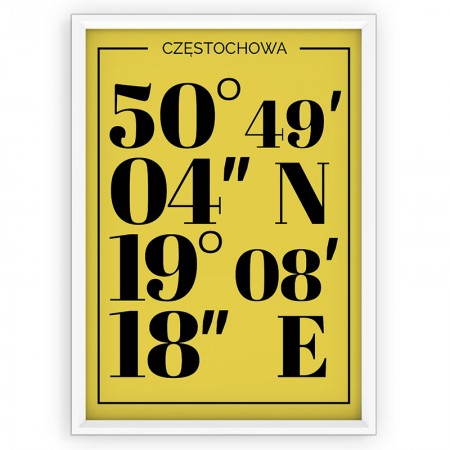 Plakat typograficzny - CZĘSTOCHOWA / współrzędne yellow