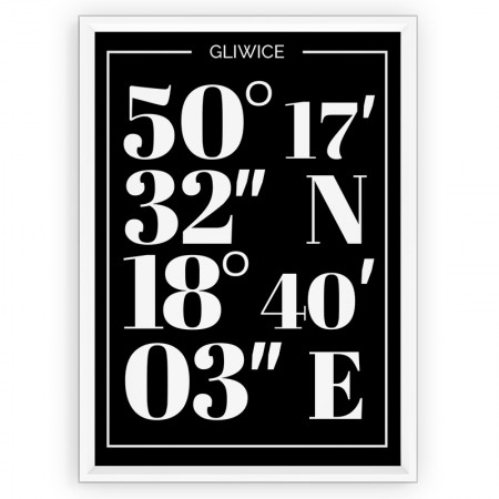 Plakat typograficzny - GLIWICE / współrzędne black
