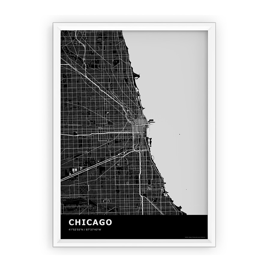Plakat, mapa- Chicago black