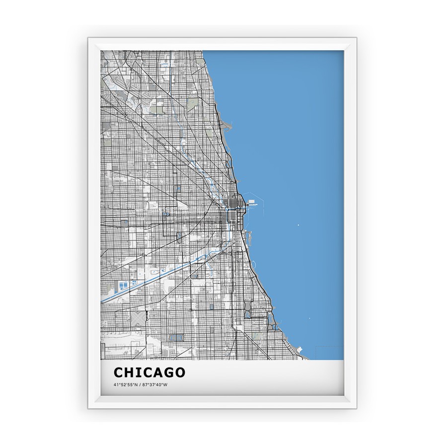 Plakat, mapa- Chicago BLUE