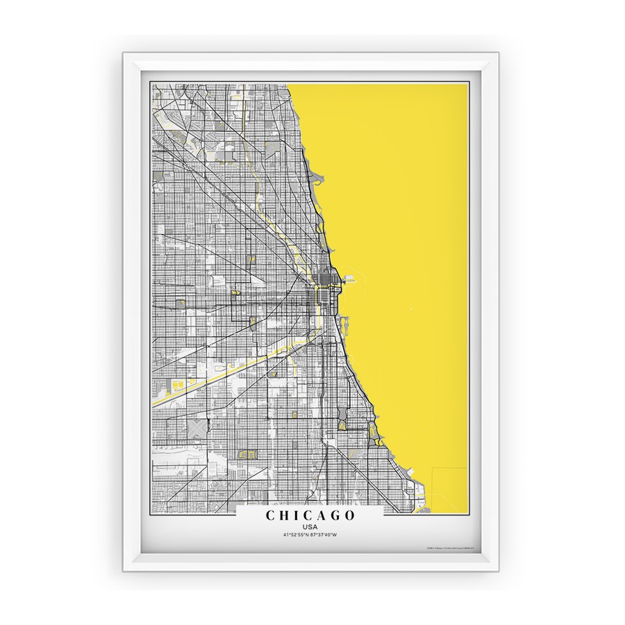 Plakat, mapa - Chicago yellow passe-partout