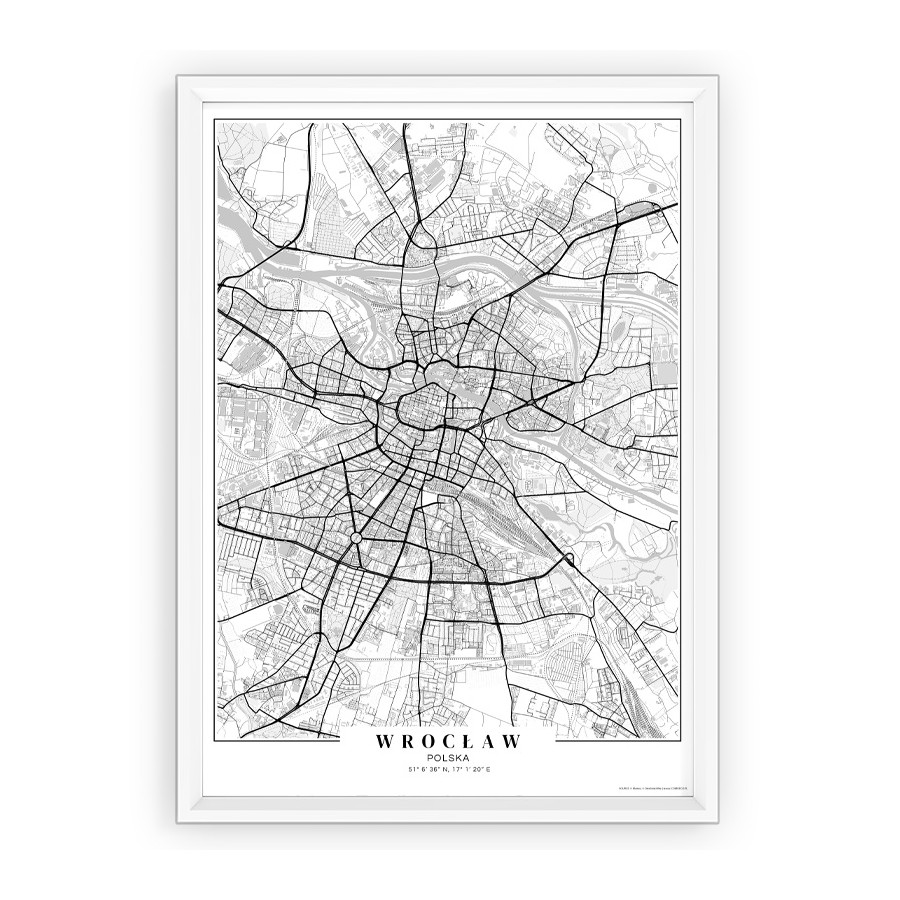 plakat mapa Wrocław passe-partout white