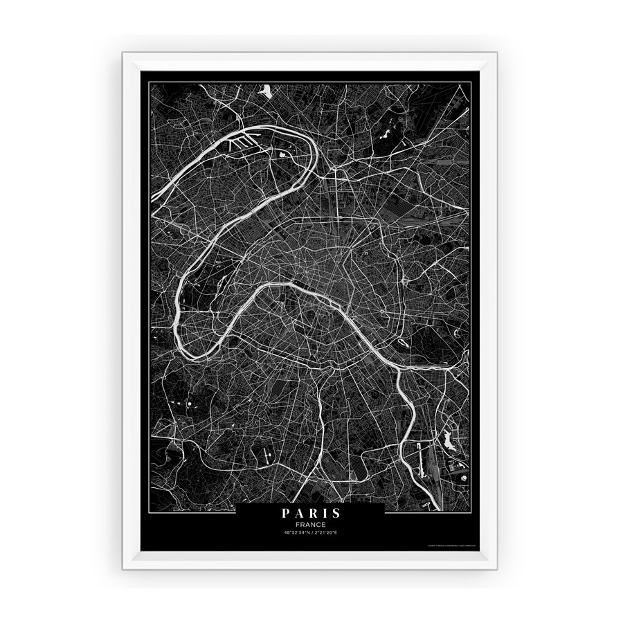 Plakat mapa Paris passe-partout black