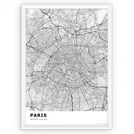 plakat mapa Paris standard white