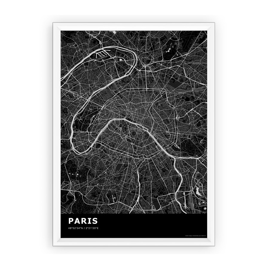 plakat mapa Paris standard black