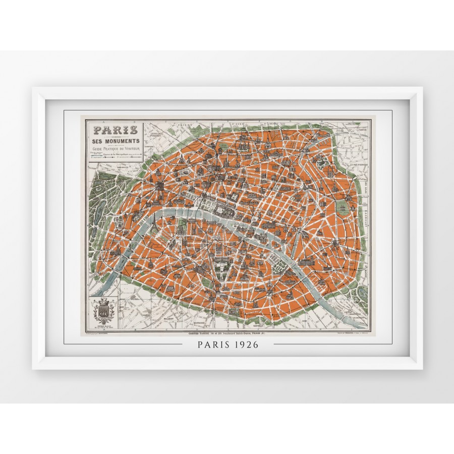 Stara mapa Paryż 1925r - plakat poziomy