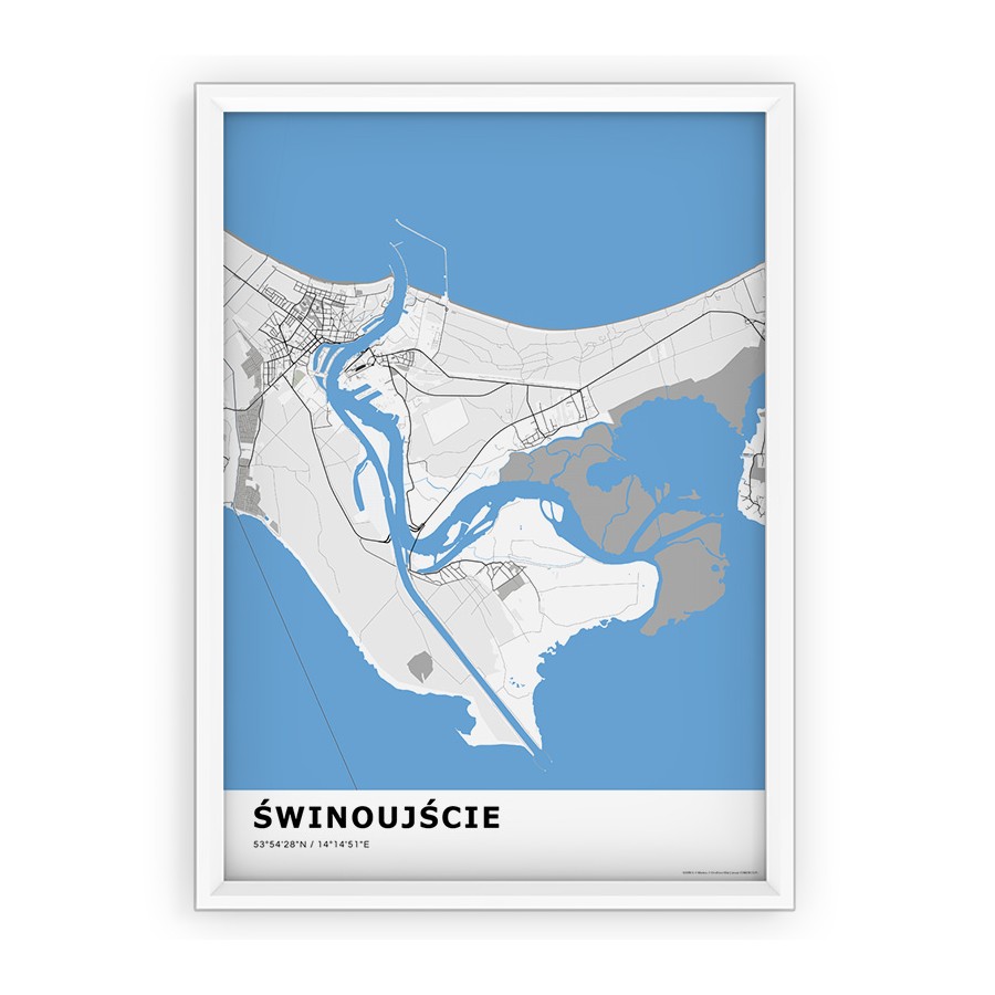 Plakat mapa Świnoujście blue