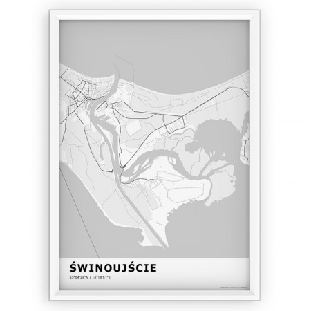 Plakat mapa Świnoujście white