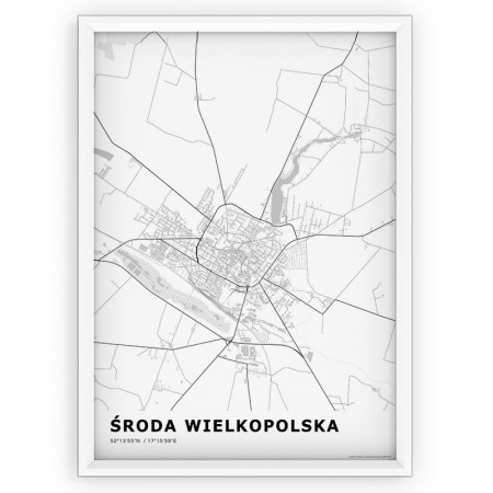 Plakat, mapa Środa Wielkopolska - WHITE