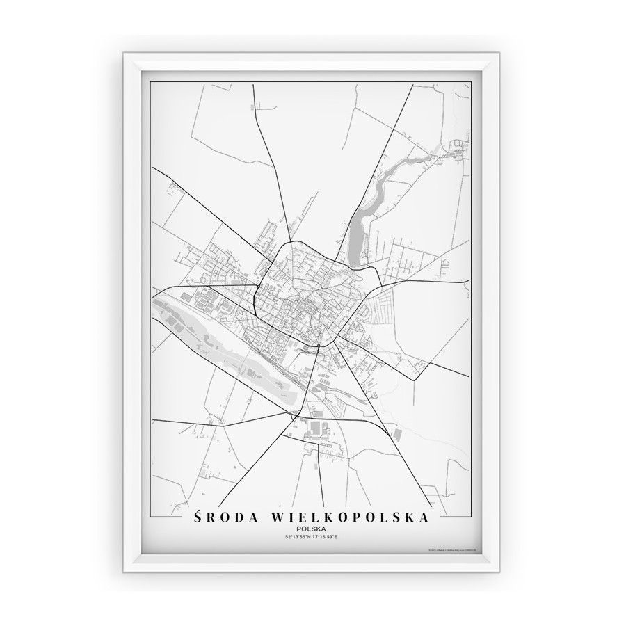 Plakat mapa ŚRODA WIELKOPOLSKA - white passepartout
