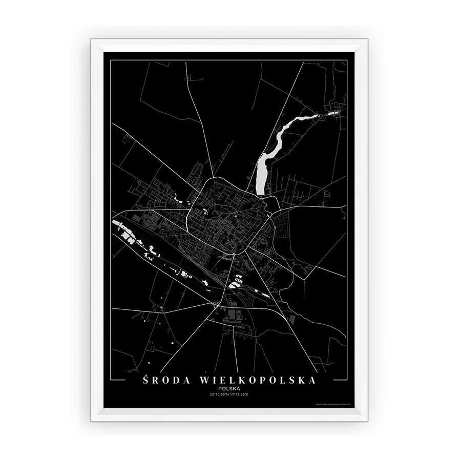 Plakat mapa ŚRODA WIELKOPOLSKA - black passepartout